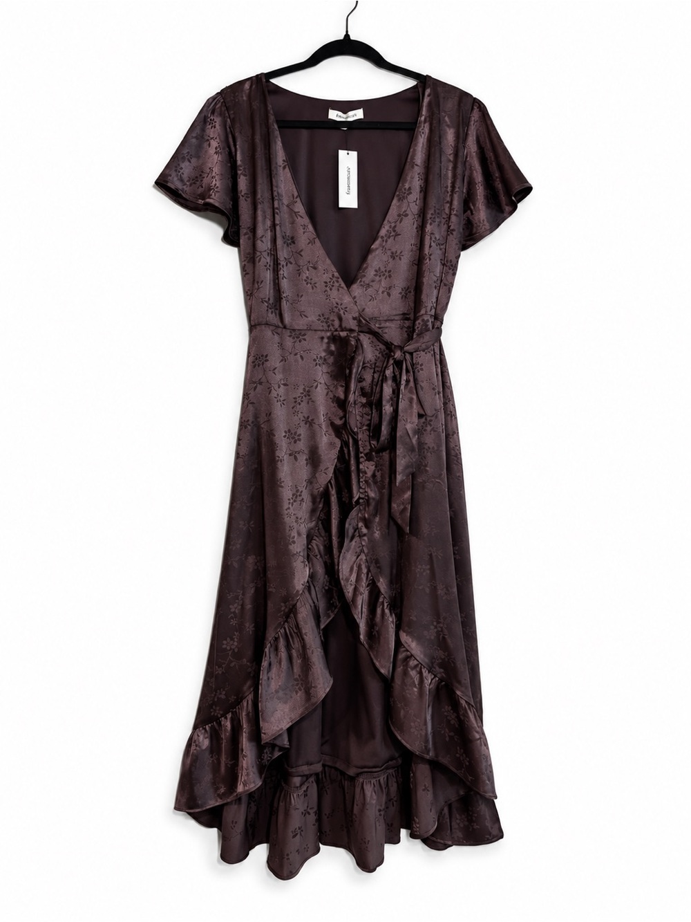 Francesca’s NWT Plum Floral Jacquard Satin Wrap Maxi Dress M